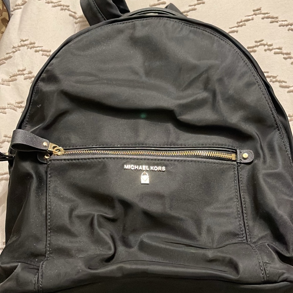 Michael Kors Black Leather Backpack with Silver Hardware